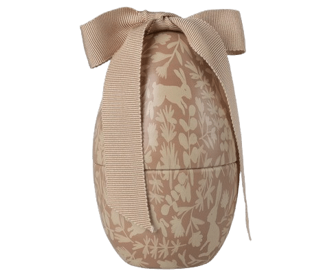 Petit oeuf de pâques en métal avec son noeud - Maileg, vue de face du modèle rose sur fond blanc