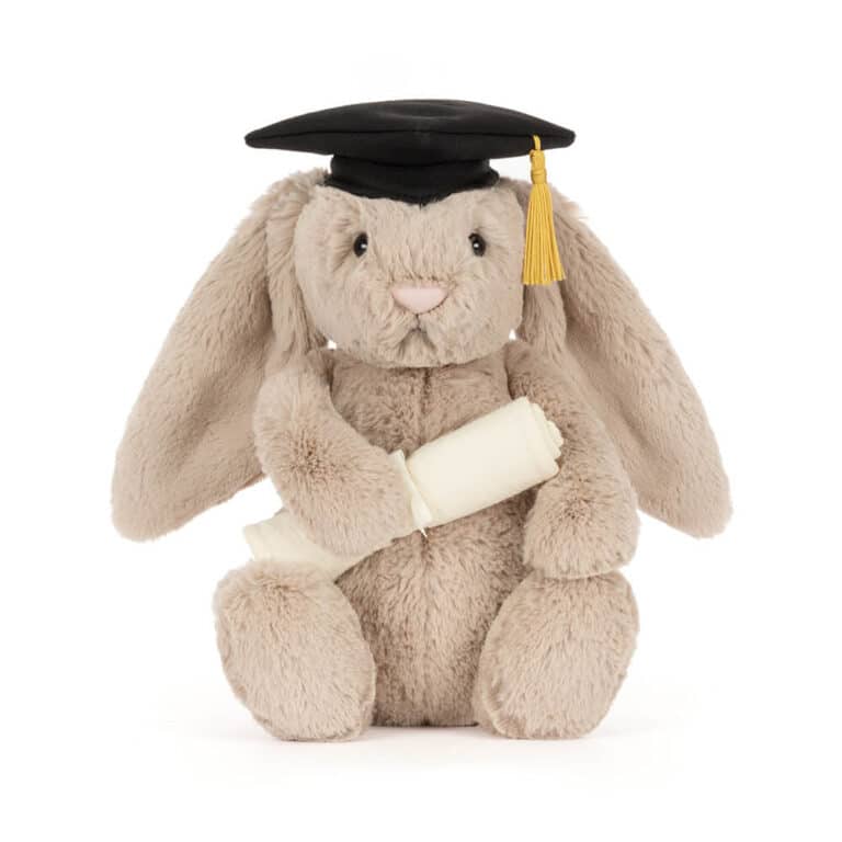 peluche jellycat pas cher bashful bunny graduation lapin diplome doudou collection jellycat cadeau reussite etudiant peluche douce plush toy souvenir original idées cadeaux étudiant, réussite bac cadeau, offrir réussite examen, peluche étudiant