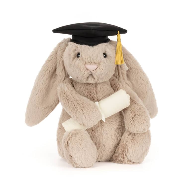 peluche jellycat pas cher bashful bunny graduation lapin diplome doudou collection jellycat cadeau reussite etudiant peluche douce plush toy souvenir original
