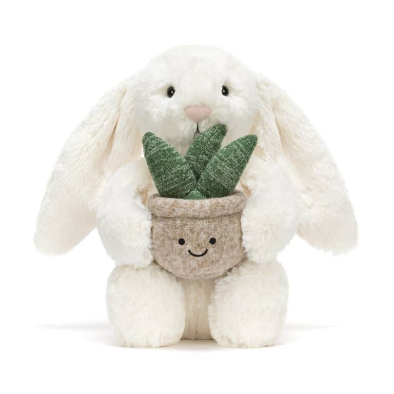peluche jellycat pas cher lapin crème avec plante doudou Jellycat collection Bunny cadeau déco enfant cuddle soft toy cream bunny plant collectible plush