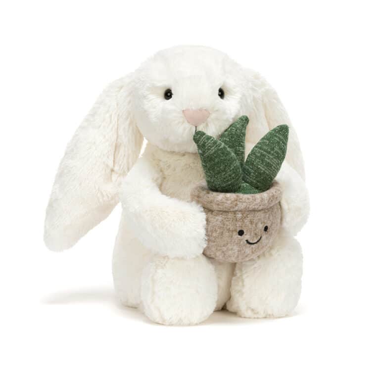 peluche jellycat pas cher lapin crème avec plante doudou Jellycat collection Bunny cadeau déco enfant cuddle soft toy cream bunny plant collectible plush