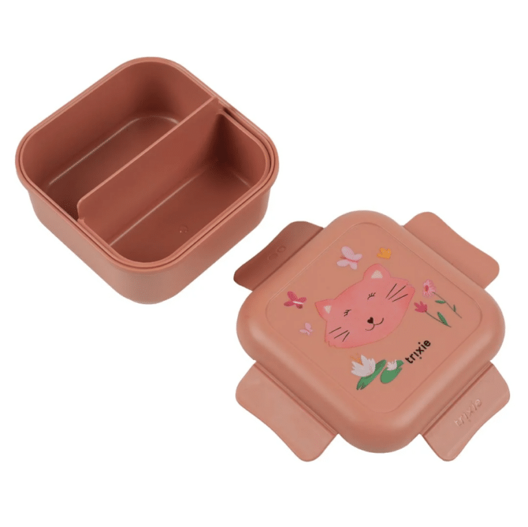 Boite à gouter avec clips mlle chat de haut double compartiment ouvert et haut du couvercle
