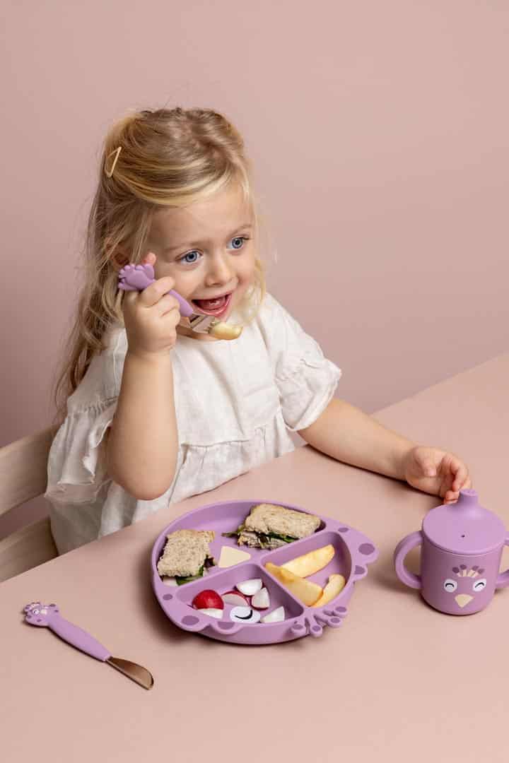 Couvert 3 pièces en silicone mlle paon Trixie ambiance