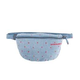 Banane denim enfant ou adulte "Boom Badaboom" - Chamaye, vue de face sur fond blanc