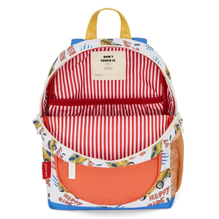 Le sac à dos enfant Happy Ride Hello Hossy fond blanc ouvert