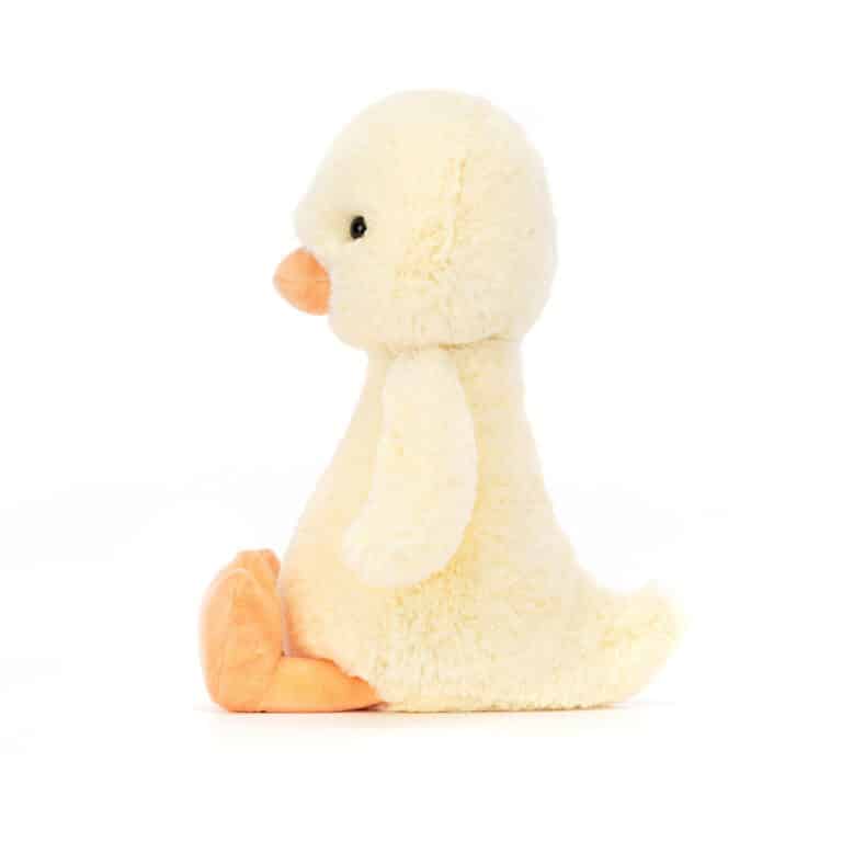 Bashful Duckling de Jellycat vue de profil fond blanc