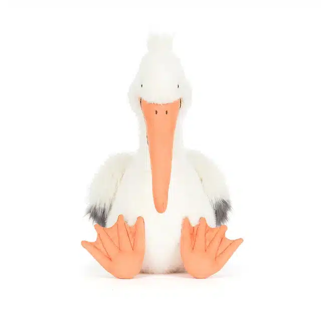 Keli Pelican de Jellycat vue de face fond blanc