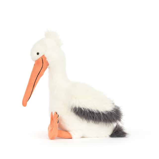Keli Pelican de Jellycat vue de profil fond blanc