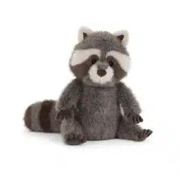 Trixiwoo Raccoon - Jellycat, vue de biais sur fond blanc