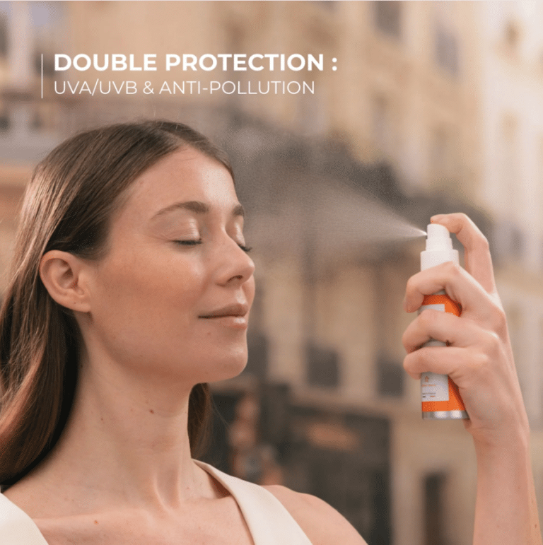 la Brume Solaire Invisible SPF50+ Les Petits Prodiges spray sur visage