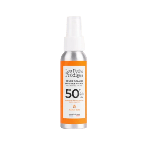 La brume solaire invisible visage - SPF 50+ - 40 ml - Les Petits Prödiges, vue de face sur fond blanc