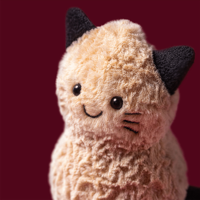 Doudou amuseables peanut cat jellycat fond bordeau