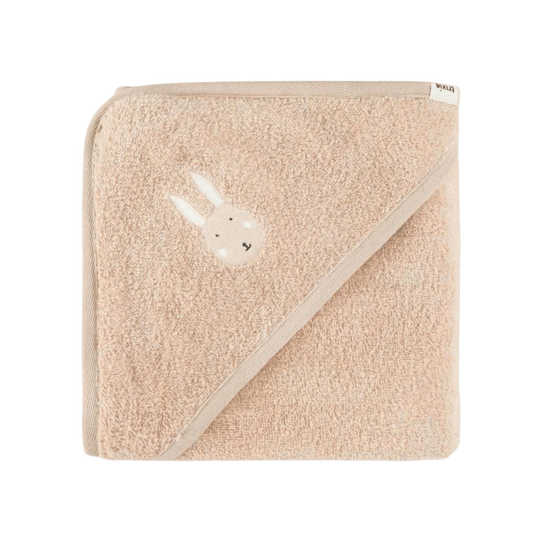Cape de bain mlle lapin Trixie fond blanxc plié