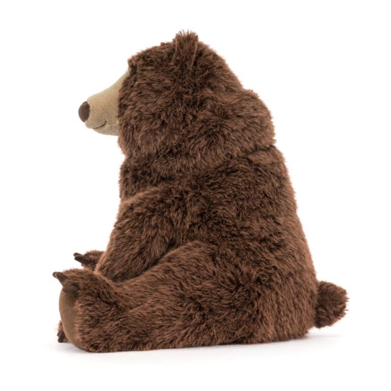 Bizzlestomp Bear -Jellycat, vue de côté sur fond blanc