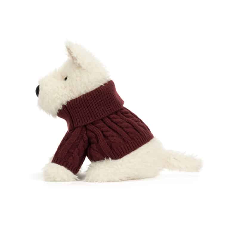 Munro Scottie Dog 'Winter Jumper' - Jellycat, vue de côté sur fond blanc