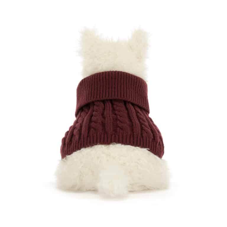 Munro Scottie Dog 'Winter Jumper' - Jellycat, vue de dos sur fond blanc