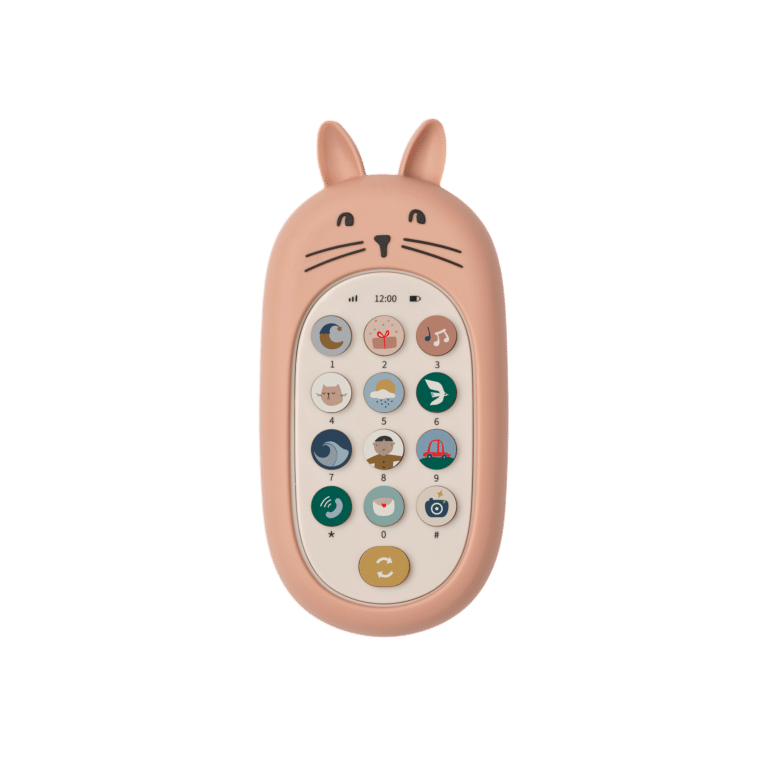 Téléphone Fidi en silicone rose de Liewood fond blanc