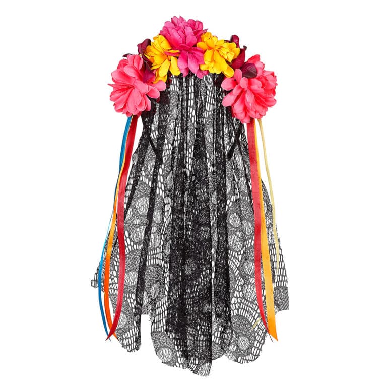 Déguisement d'Halloween Día de Muertos - Marisol - Souza, vue du masque sur voile blanc