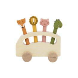Bus en bois avec animaux pop up de Trixie fond blanc