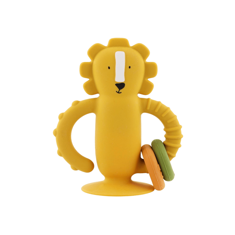 Jouet sensoriel en silicone avec ventouse mr lion de trixie fond blanc